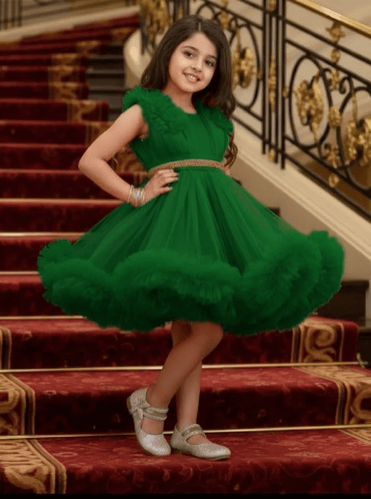 Girls green knee length Party frock M260178