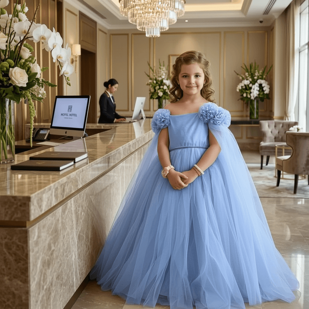 Girls blue gown length party dress m260169