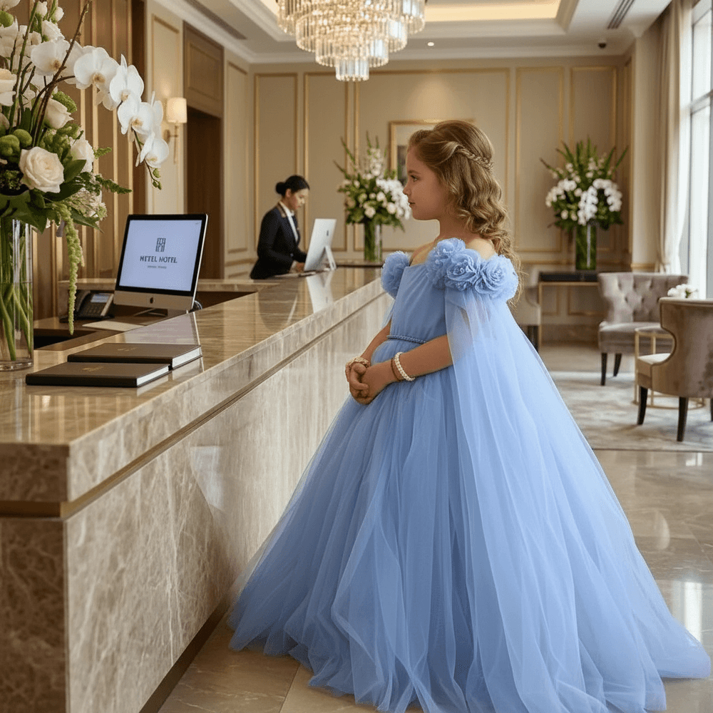 Girls blue gown length party dress m260169