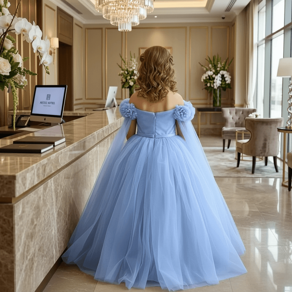 Girls blue gown length party dress m260169