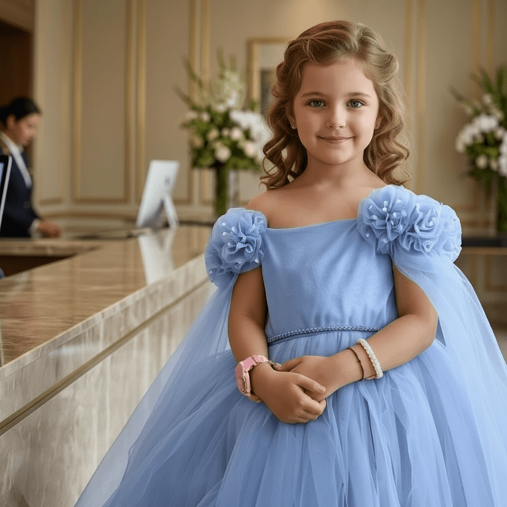 Girls blue gown length party dress m260169
