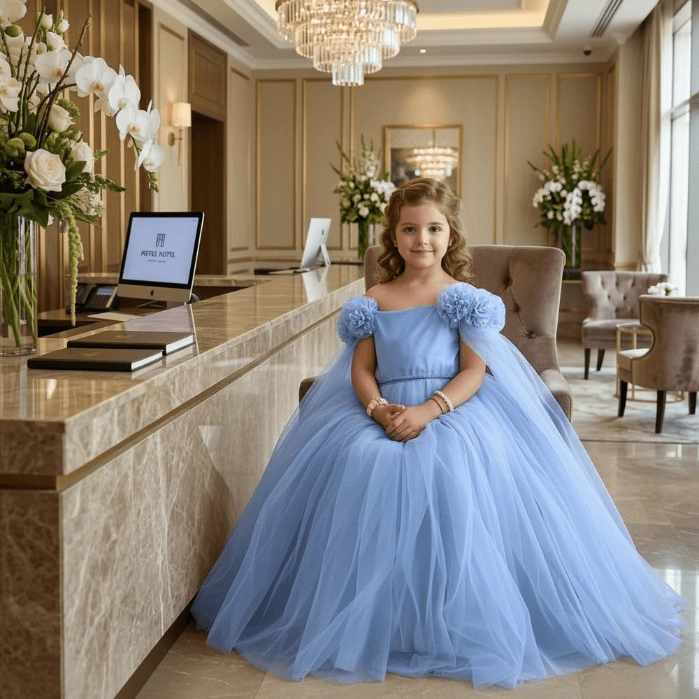 Girls blue gown length party dress m260169