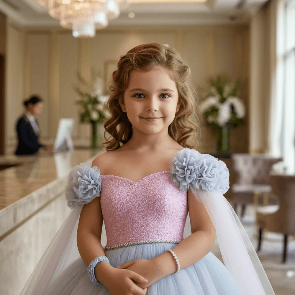 Girls pink & blue gown length party dress m260180