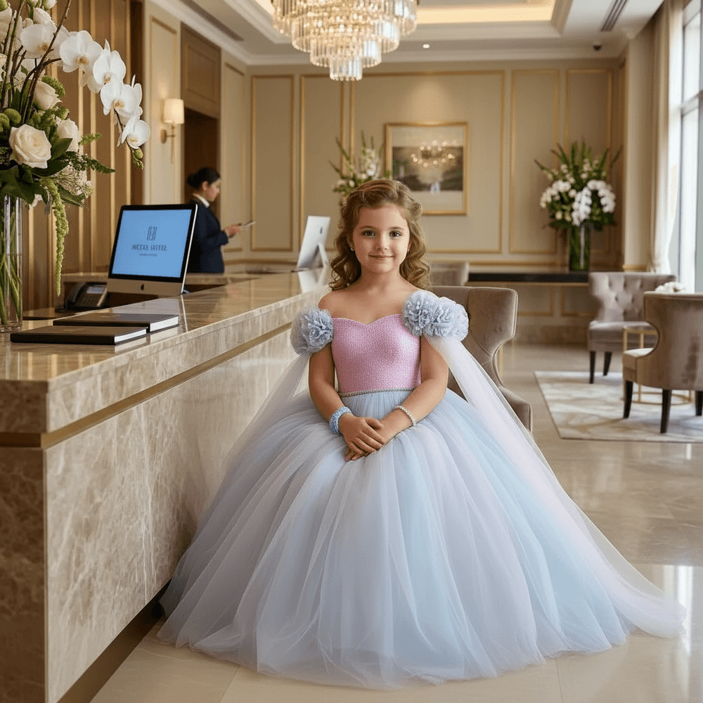 Girls pink & blue gown length party dress m260180