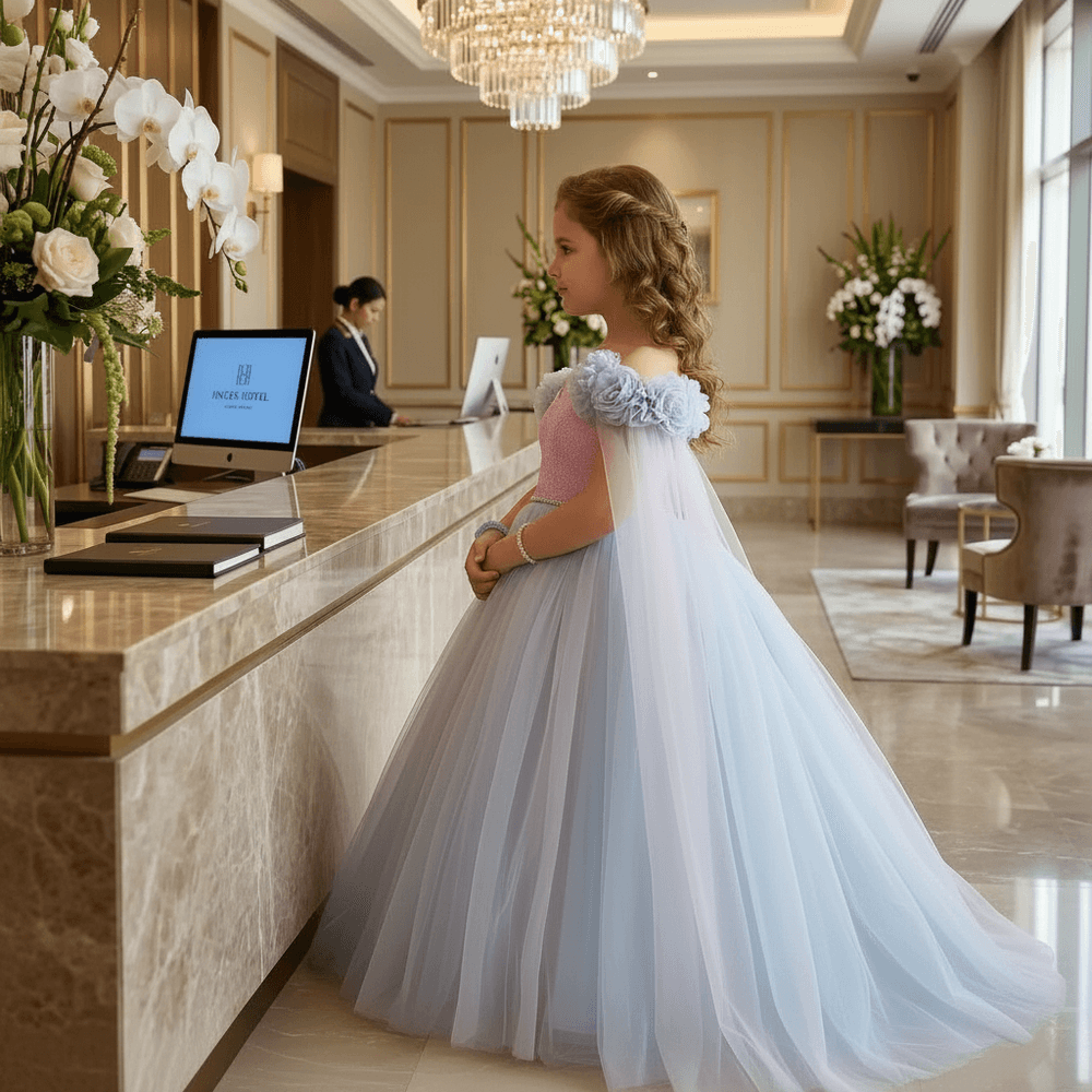 Girls pink & blue gown length party dress m260180