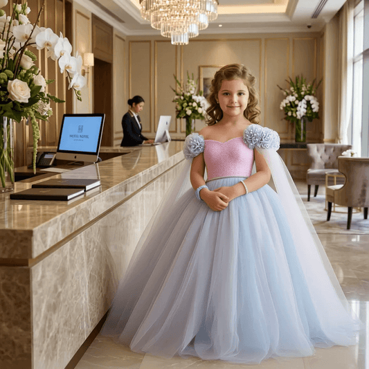 Girls pink & blue gown length party dress m260180