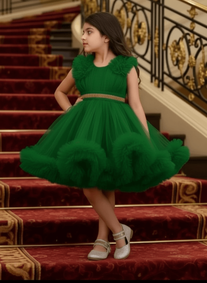 Girls green knee length Party frock M260178