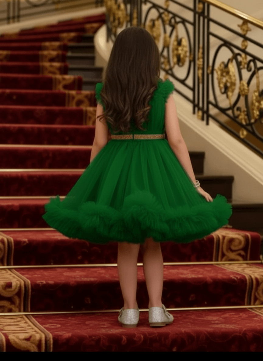 Girls green knee length Party frock M260178