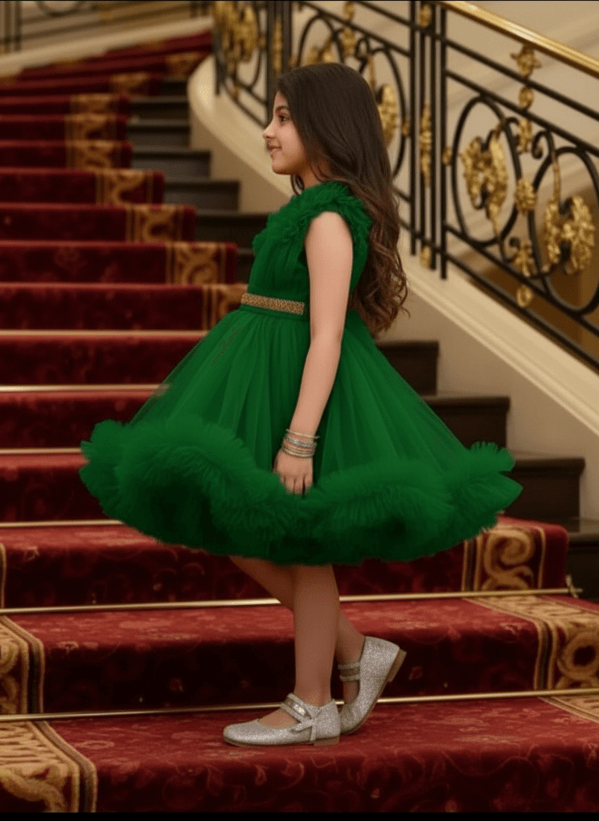 Girls green knee length Party frock M260178