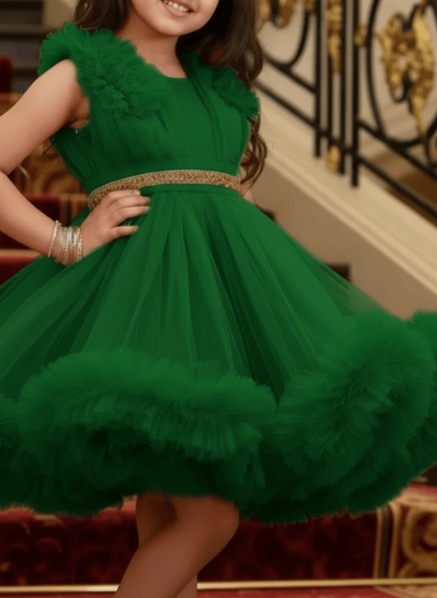 Girls green knee length Party frock M260178