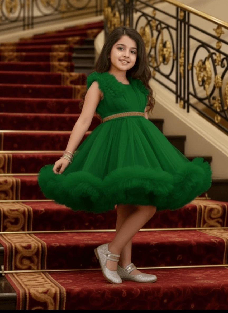 Girls green knee length Party frock M260178