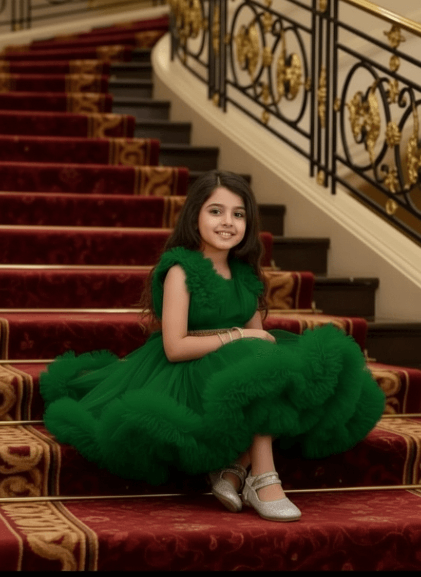 Girls green knee length Party frock M260178