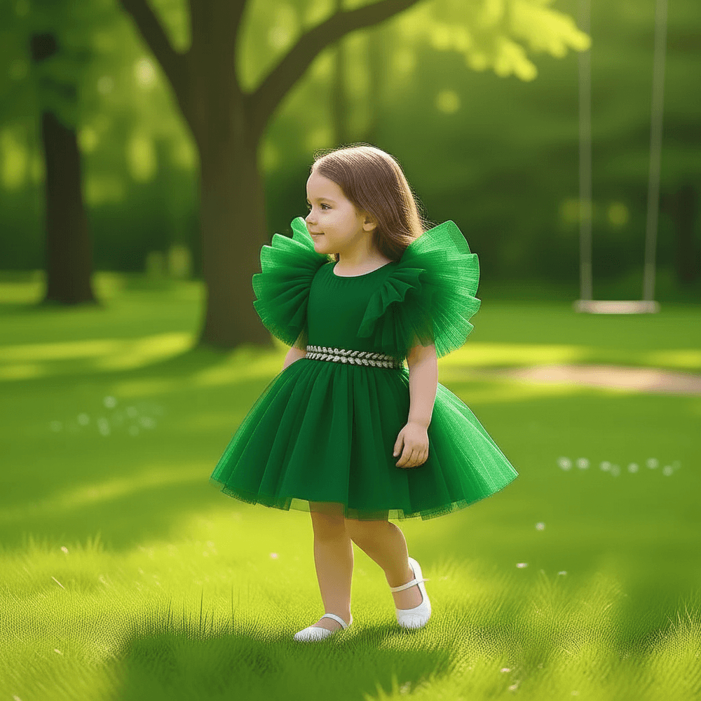 Green party frock for girls-M260181