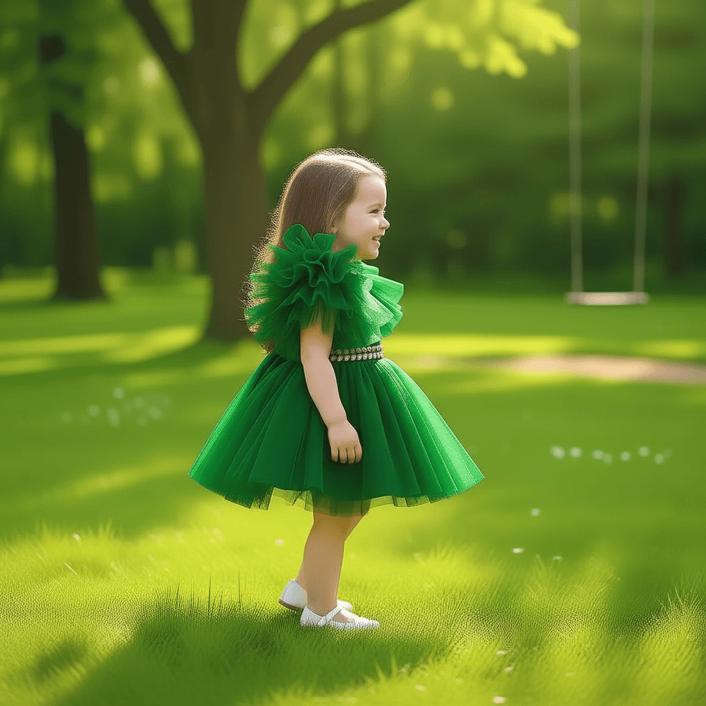 Green party frock for girls-M260181