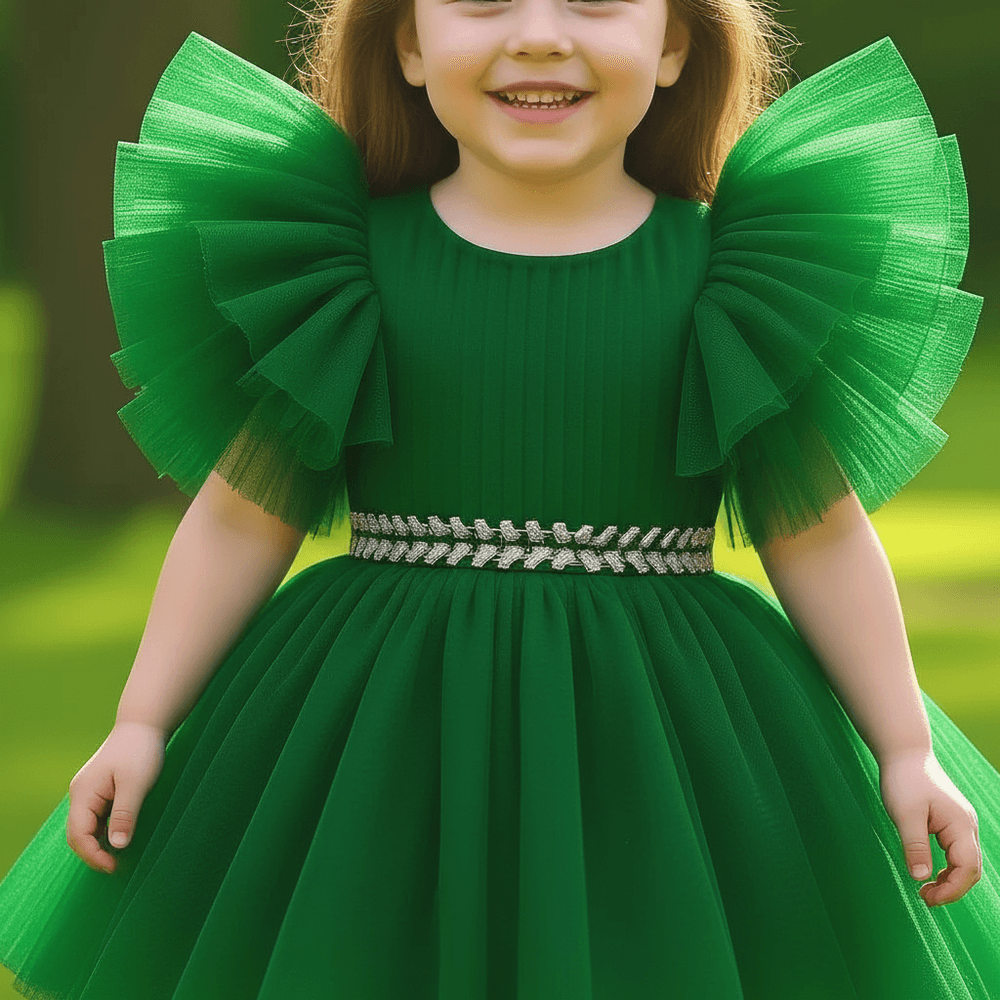 Green party frock for girls-M260181