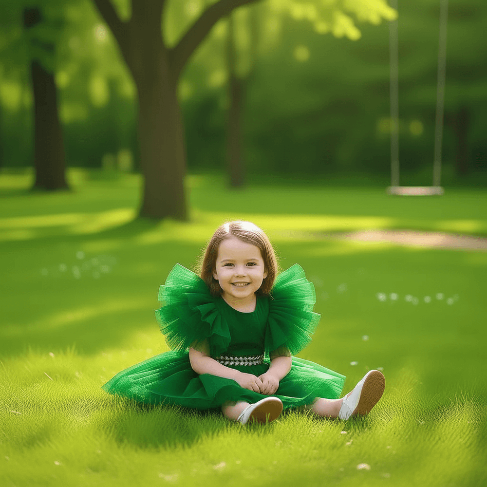 Green party frock for girls-M260181