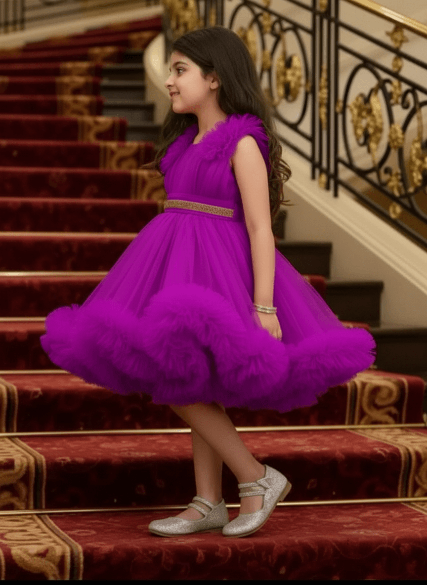 Girls Magenta knee length Party frock M260173