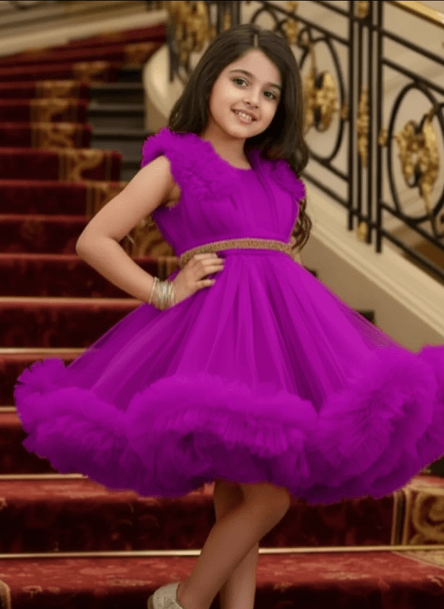 Girls Magenta knee length Party frock M260173