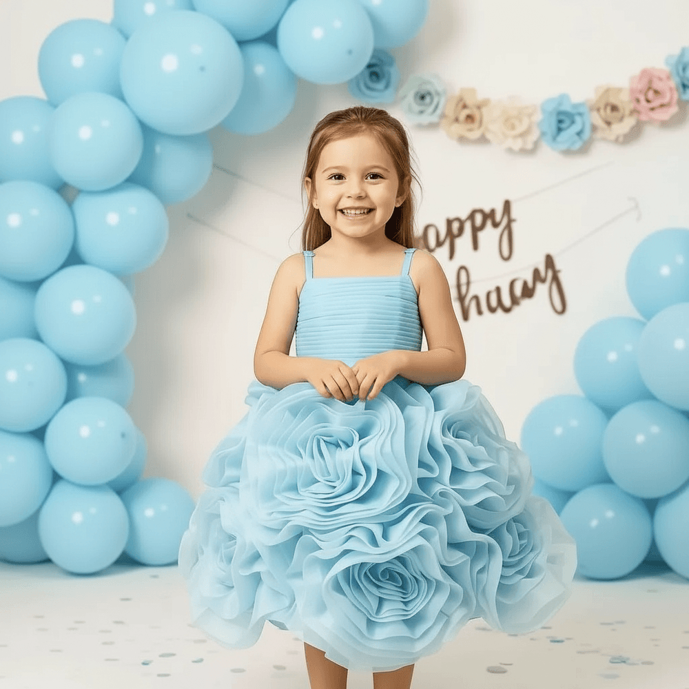 Sky blue net frock M260182