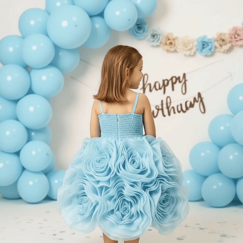 Sky blue net frock M260182