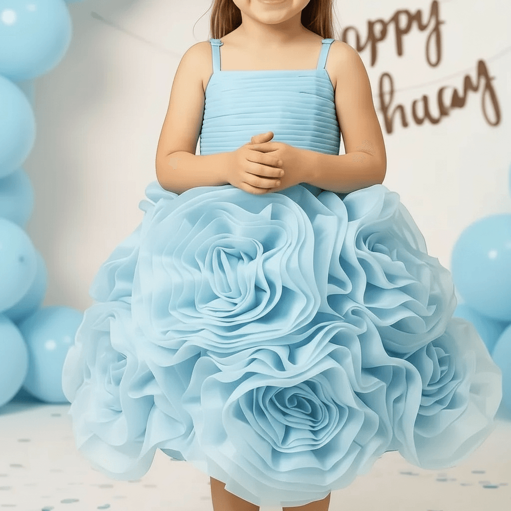 Sky blue net frock M260182