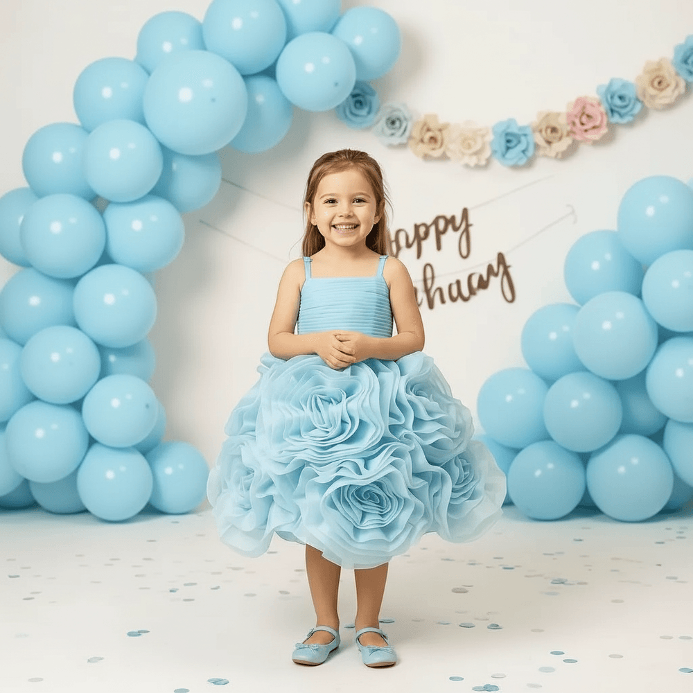 Sky blue net frock M260182