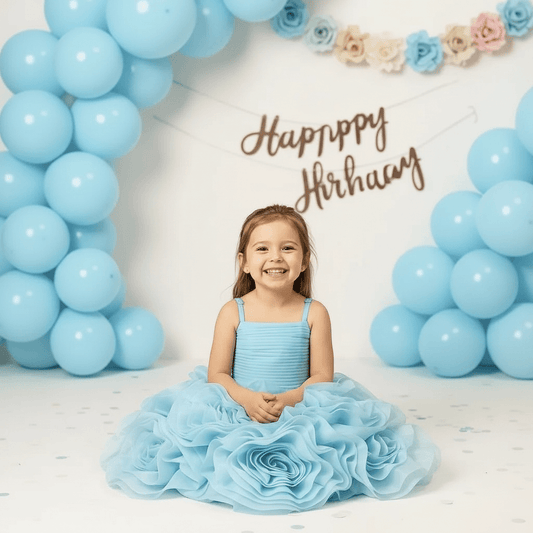 Sky blue net frock M260182