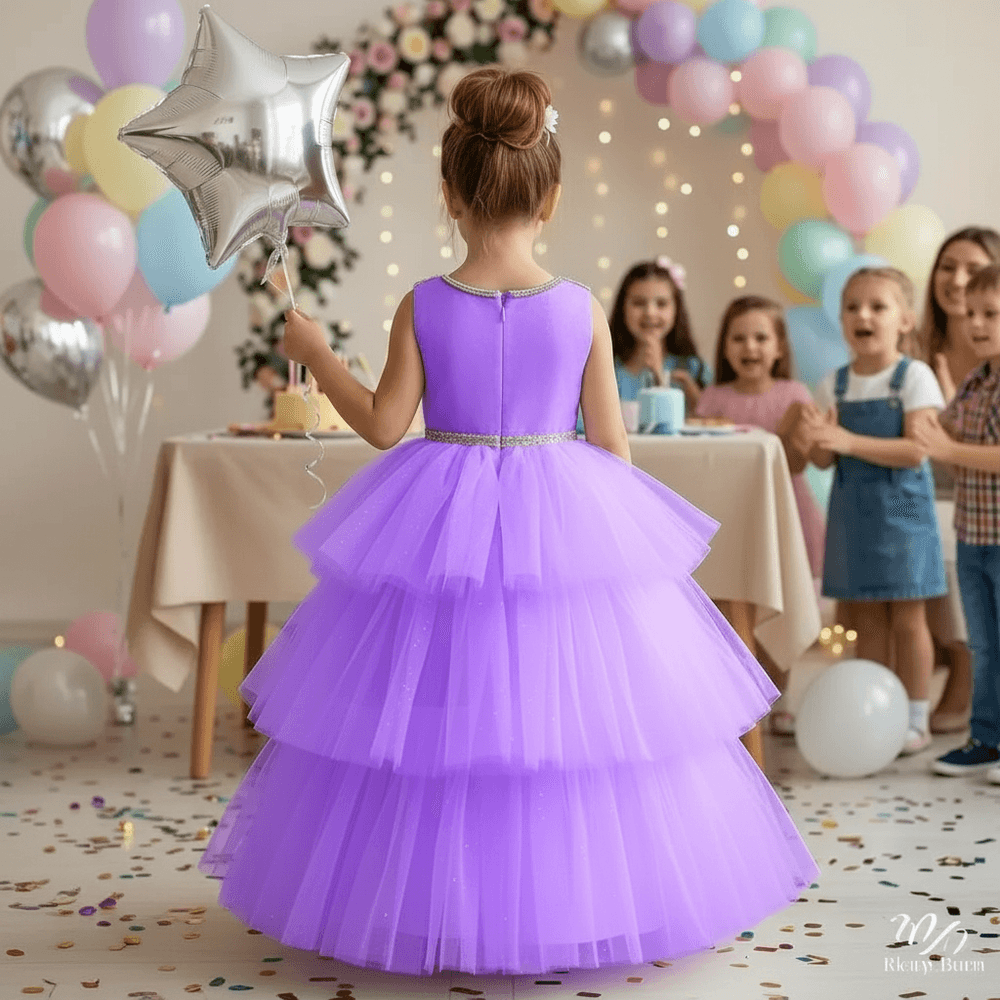Girls purple knee length Party frock M260175