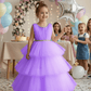Girls purple knee length Party frock M260175
