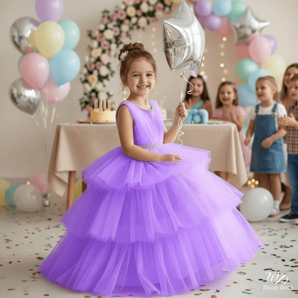 Girls purple knee length Party frock M260175