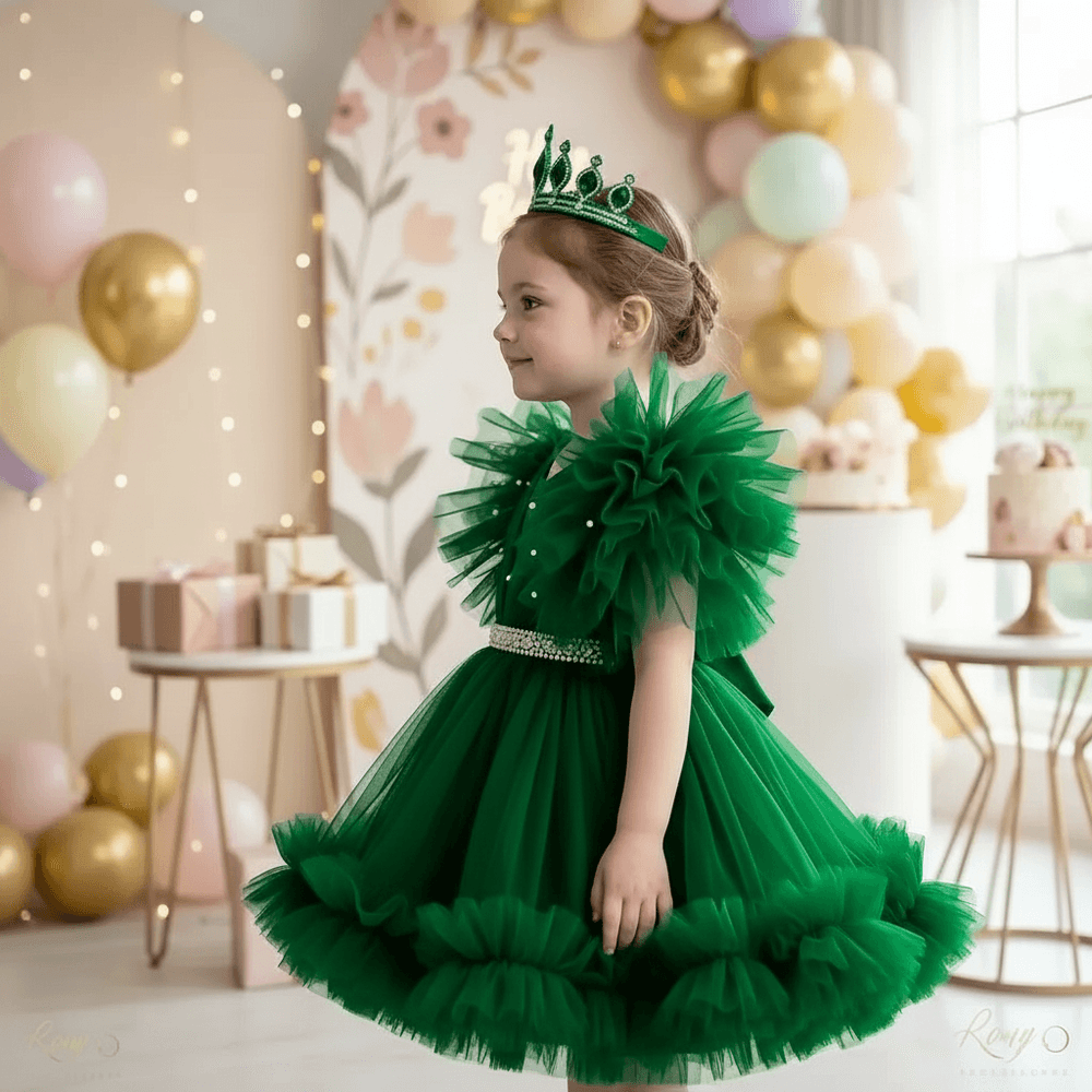Green party frock for girls-M260186
