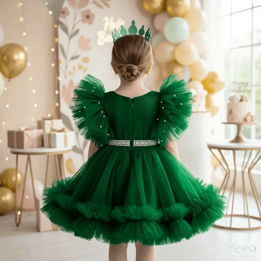 Green party frock for girls-M260186
