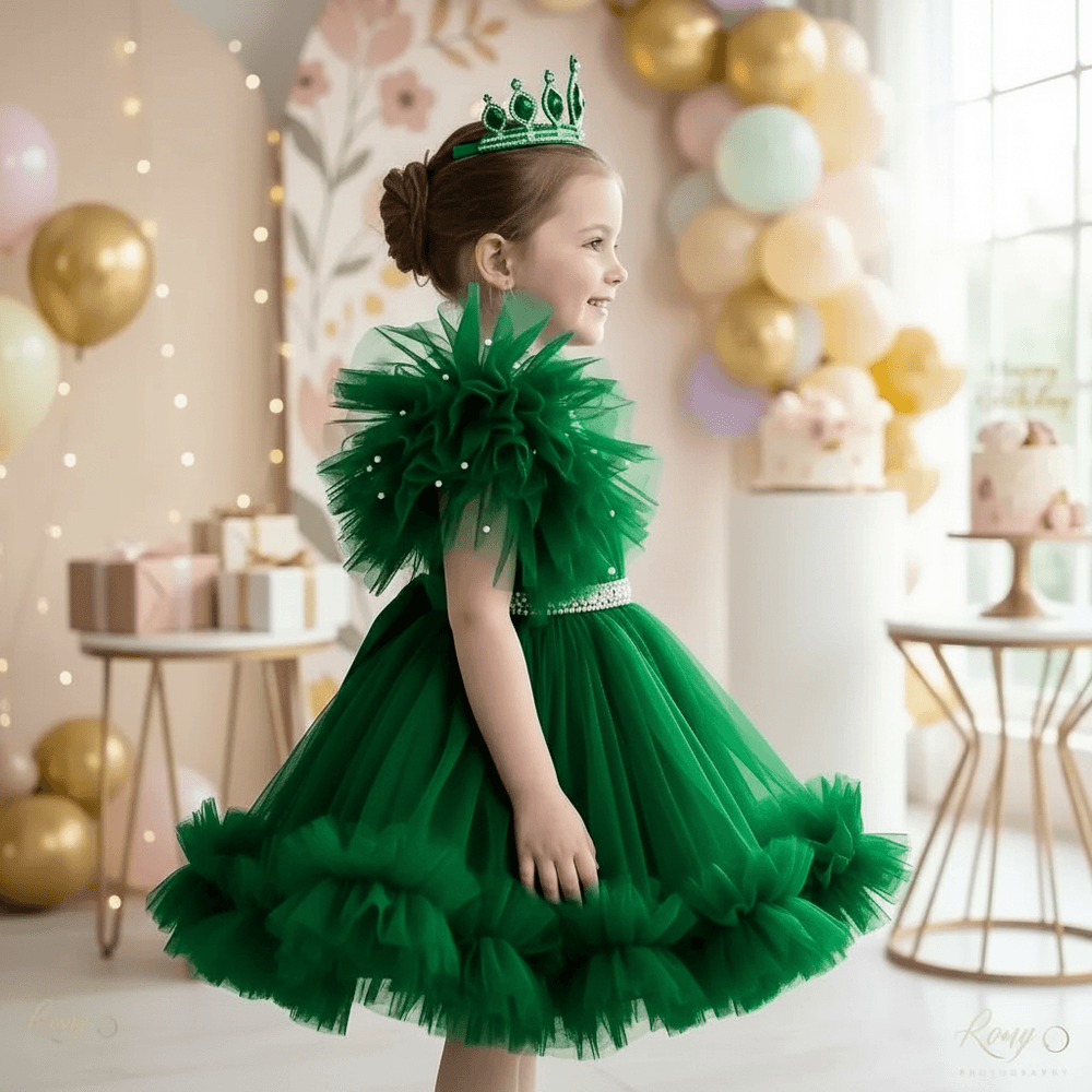 Green party frock for girls-M260186