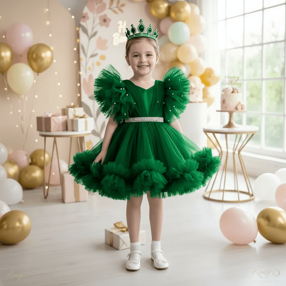 Green party frock for girls-M260186