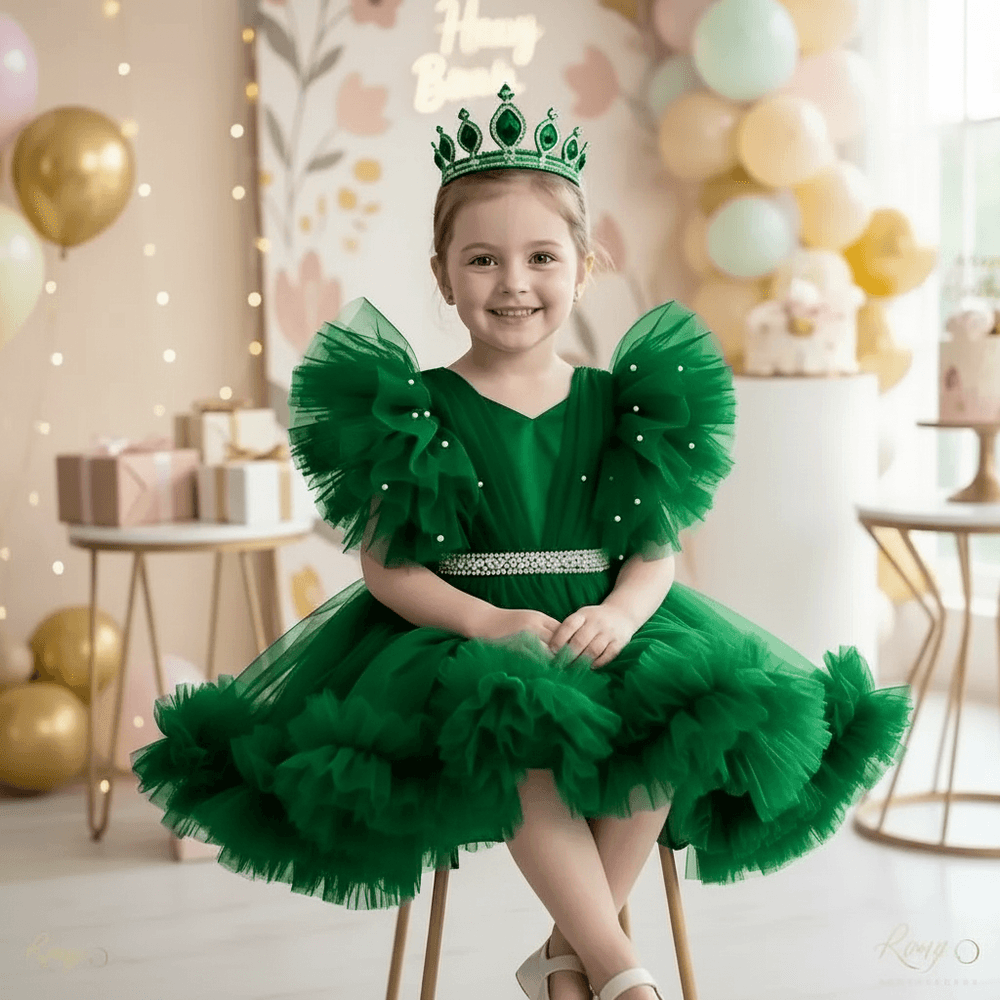 Green party frock for girls-M260186