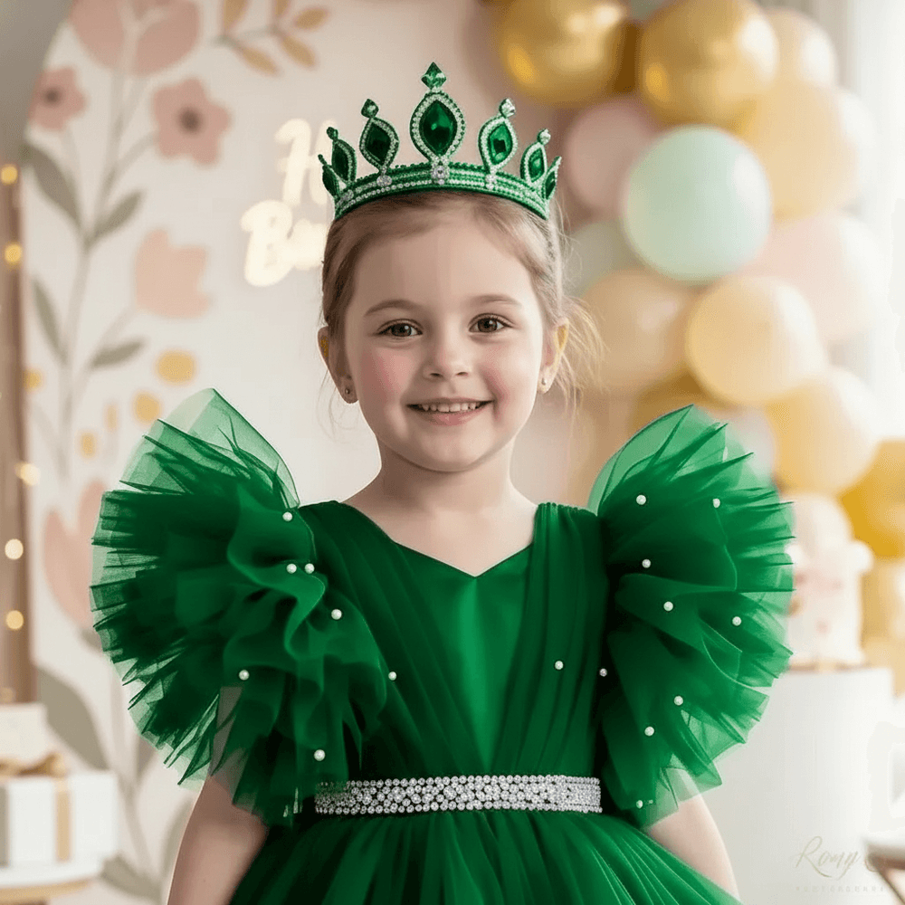Green party frock for girls-M260186