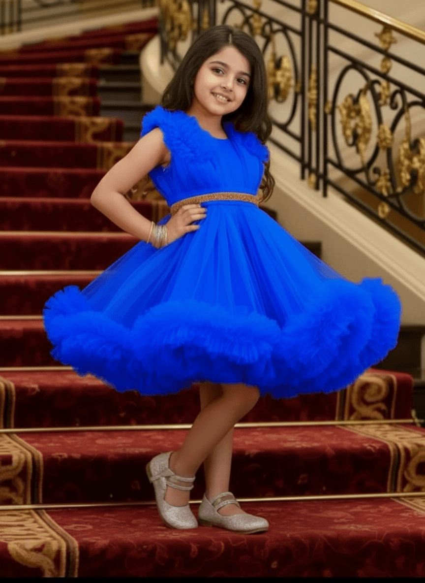Girls royal blue knee length Party frock M260187
