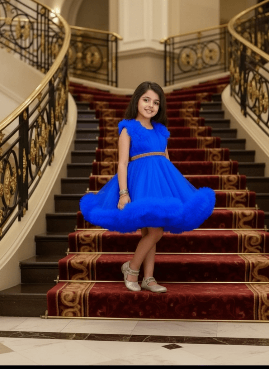 Girls royal blue knee length Party frock M260187