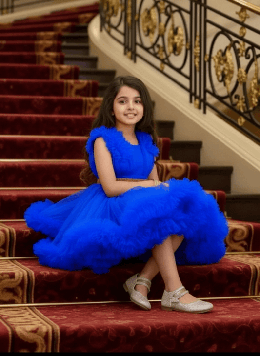 Girls royal blue knee length Party frock M260187