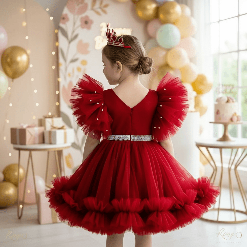 Red party frock for girls-M260192