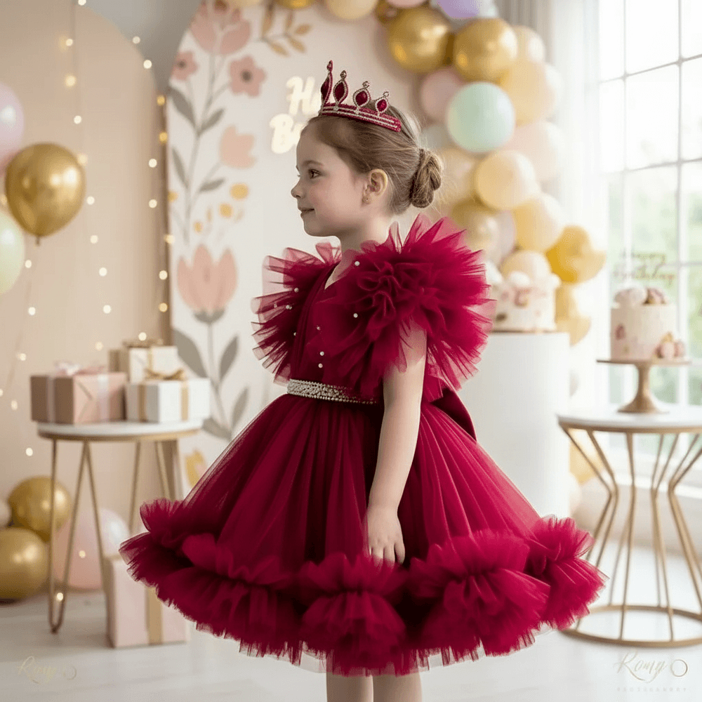 Magenta party frock for girls-M260198