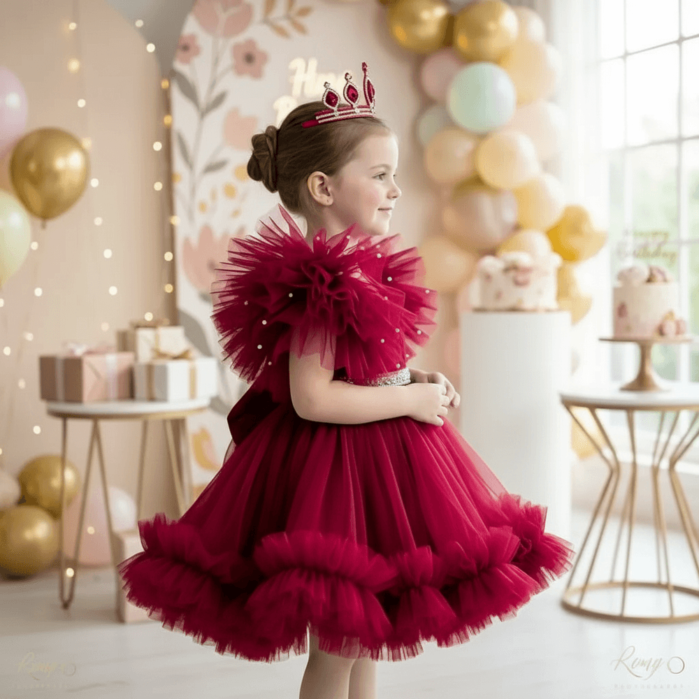 Magenta party frock for girls-M260198