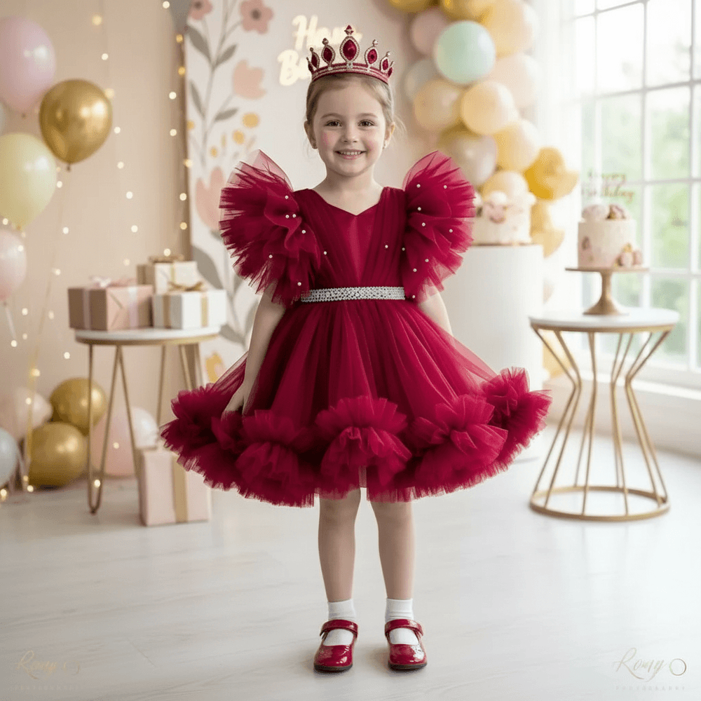 Magenta party frock for girls-M260198