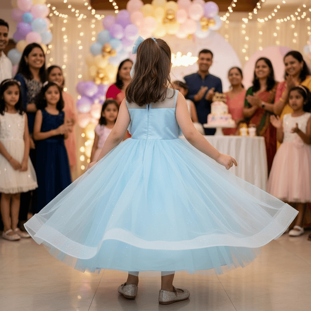 Sky blue party frock for girls-M260201