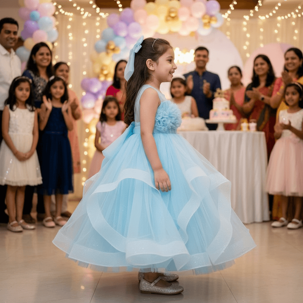 Sky blue party frock for girls-M260201