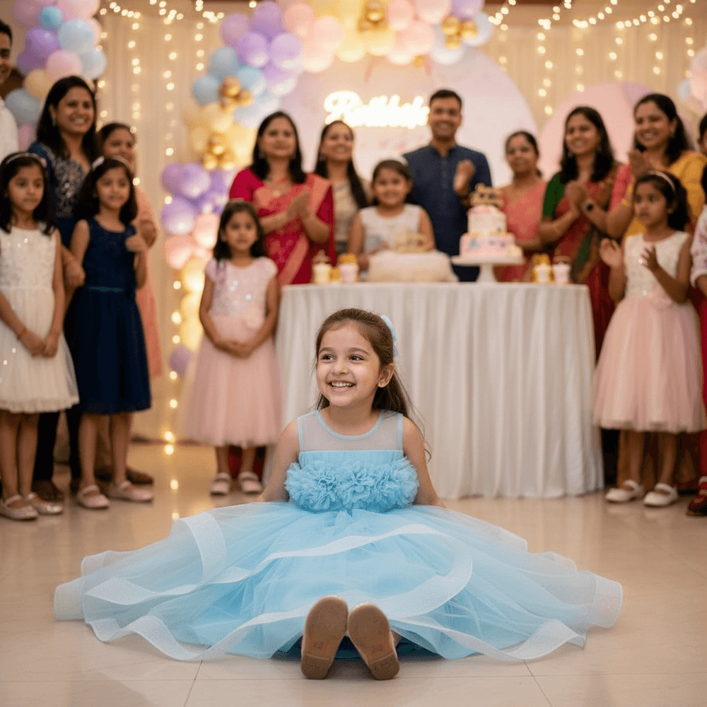 Sky blue party frock for girls-M260201