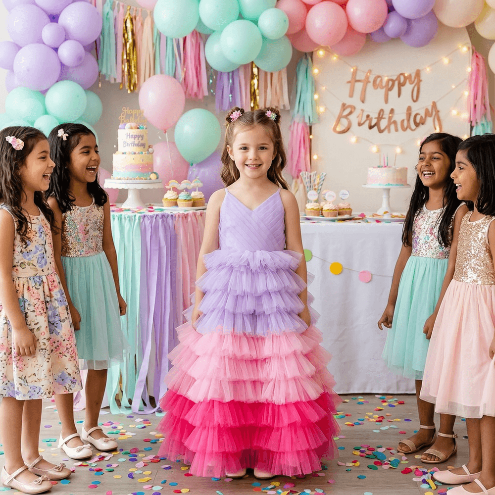 Multicolor party frock for girls-M260203