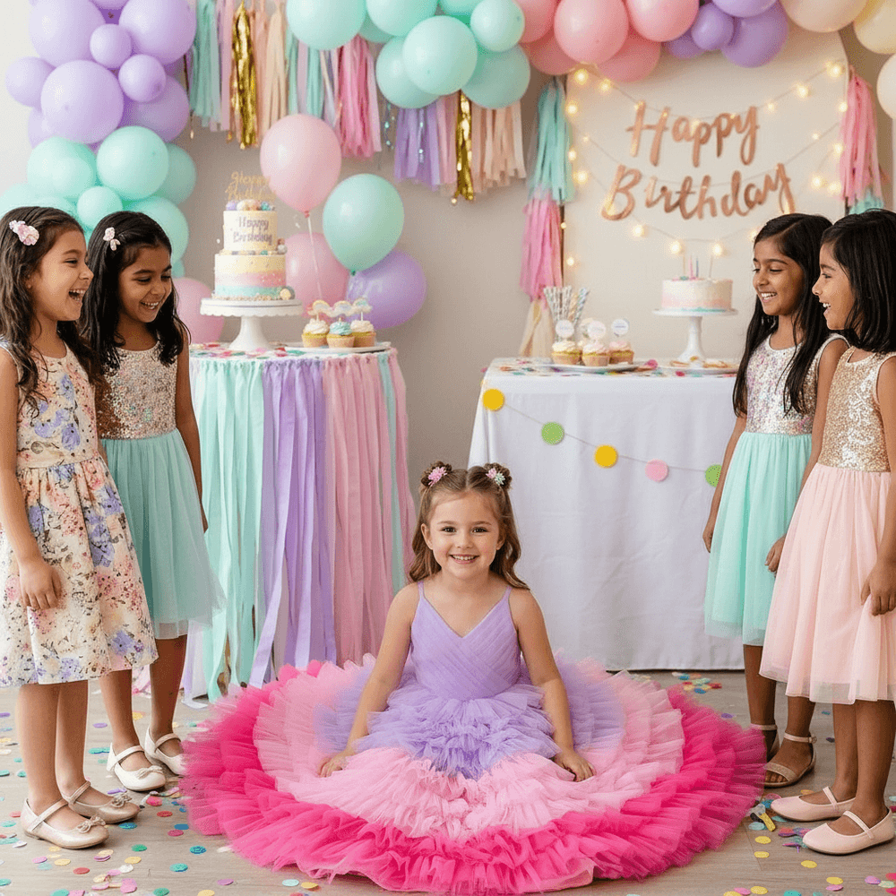 Multicolor party frock for girls-M260203