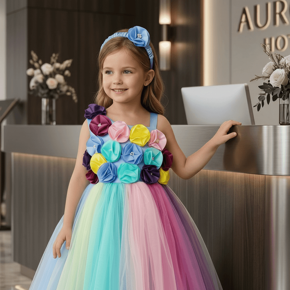 Multicolor party frock for girls-M260206
