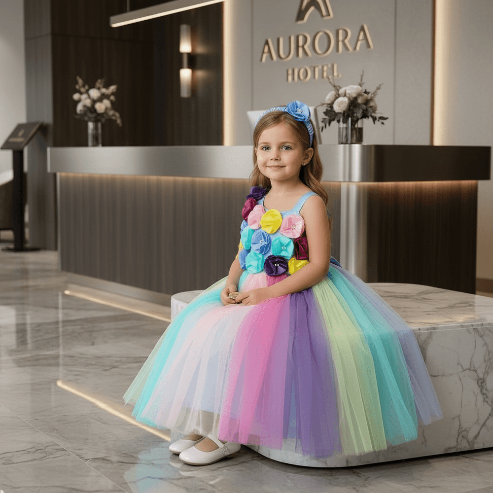 Multicolor party frock for girls-M260206